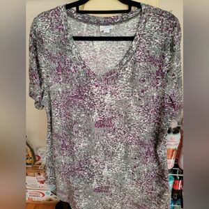 LuLaRoe Gray and Purple V-Neck Blouse